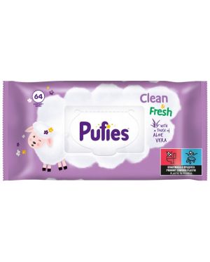 PUFIES Мокри кърпи Clean & Fresh с алое вера,  64 бр.